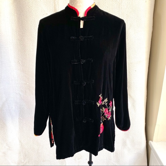 Vintage Jackets & Blazers - Chico’s Tunic Shirt Jacket S/M Vintage Reversible Velvet Asian Mandarin